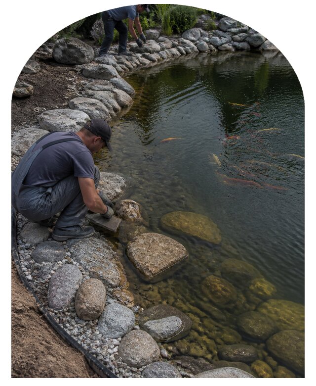 Строительство декоративного пруда с рыбой под ключ в Уссурийске